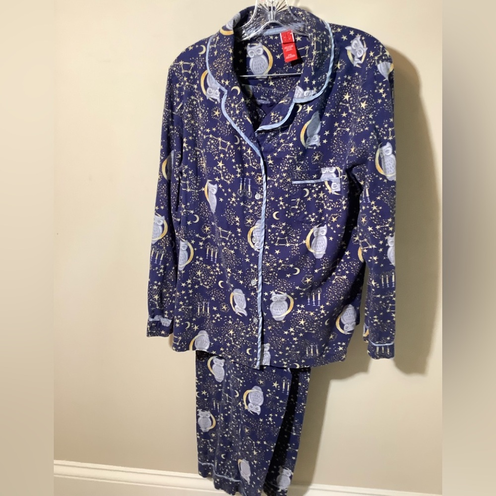 Owl 100% cotton flannel pajamas with satin trim top one pocket bottoms 2. XXL